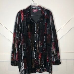 Denim & Co Artsy Geometric Velour Velvet Patchwork Tunic Shirt Large Lagenlook